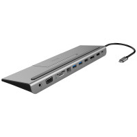 USB-C Dock 11-i-1 (HDMI/DP/VGA/RJ45/USB-C/USB-A/SD) Deltaco