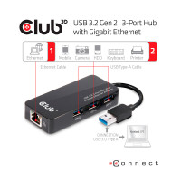 Club3D USB 3.0 nettverkskort 1000 Mbps m/USB Hub (3xUSB)
