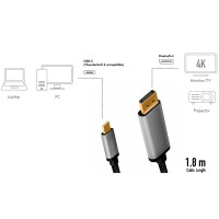 USB-C til DisplayPort kabel - 1,8m (4K/60Hz) Logilink