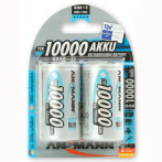 Ansmann oppladbare D-batterier (10000 mAh) 2-pak