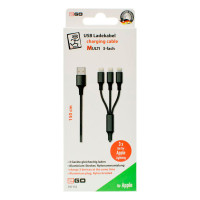 2GO Lightning Kabel 1,5m (USB-A/3x Lightning) Svart