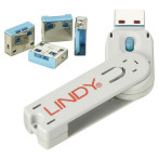 Lindy USB-A Port Blocker m/monteringsnøkkel (4 stk) Blå
