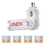 Lindy USB-A Port Blocker m/monteringsnøkkel (4 stk) Oransje