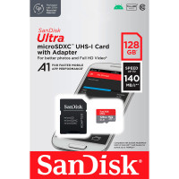 Sandisk Ultra MicroSDXC Kort 128GB A1 m/adapter (UHS-I) App