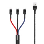 XO NB54 Multikabel 3A - 1,2 m (Lyn/USB-C/microUSB)