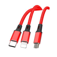 XO NB173 Multikabel 2,4A 1,2m (Lightning/USB-C/microUSB) Rød