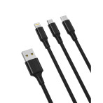 XO NB173 Multikabel 2,4A 1,2m (Lightning/USB-C/microUSB) Sva