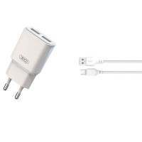 XO L92C USB Lader 2,4A + microUSB Kabel (2xUSB-A) Hvit