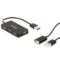 Maxlife USB 2.0 Hub + USB Skjøtekabel 1,5 m (4xUSB-A)