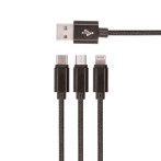 Setty USB Multikabel 2A - 1m(USB-C/MicroUSB/Lightning) Svart