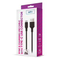 Setty USB-C Kabel 2A - 1m (USB-A/USB-C) Svart