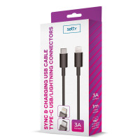 Setty Lightning Kabel 3A - 1m (USB-C/Lightning) Svart