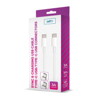 Setty USB-C Kabel 3A - 1m (USB-C/USB-C) Hvit