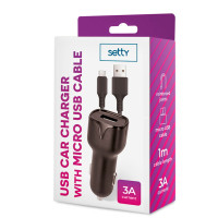Setty USB Billader 3A (1xUSB-A) Svart + microUSB kabel