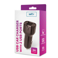 Setty USB Billader 3A (2xUSB-A) Svart