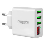 Choetech USB-A Lader 15W (3xUSB-A) m/display - Hvit