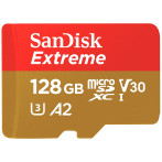 SanDisk Extreme Micro SDXC Kort 128GB V30 A2 m/Adapter (190M