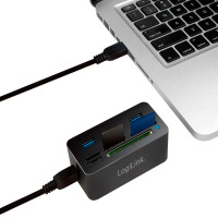 Logilink Alt-i-ett USB 3.0 Hub m/kortleser (USB/MicroSD/SD)