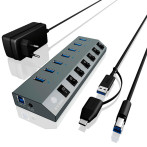 RaidSonic USB Hub m/adapter - 7 porter (7xUSB 3.0)