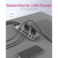 RaidSonic USB Hub m/adapter - 7 porter (7xUSB 3.0)