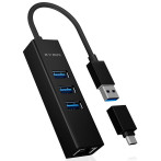 RaidSonic USB 3.0 Hub m/adapter - 4 porter (3xUSB-A/1xRJ-45)