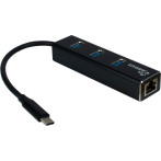 Inter-Tech USB-C Hub - 4 porter (3xUSB 3.0/1xRJ-45) Svart