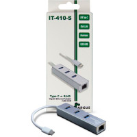 Inter-Tech USB-C Hub - 4 porter (3xUSB 3.0/1xRJ-45) Sølv