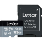 Lexar C10 microSDXC-kort 128 GB A2 V30 (UHS-I) m/adapter