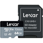 Lexar C10 microSDXC-kort 64 GB A2 V30 (UHS-I) m/adapter