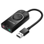 Ugreen CM129 USB lydkort m/volumkontroll (3x3,5mm/USB-A) 15cm