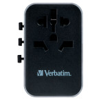 Verbatim 6-i-1 universal reiseadapter m/USB hurtiglading (verden)