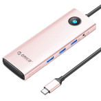 Orico 10-i-1 USB-C Hub (USB-A/3,5 mm/SD/TF/HDMI/Ethernet/USB-C) Rose gull