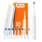 Bitvae R2 elektrisk tannbørste med reiseveske/børstehoder (40 000 RPM) Hvit