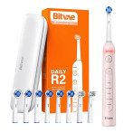 Bitvae R2 elektrisk tannbørste med reiseveske/børstehoder (40 000 RPM) Rosa