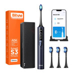 Bitvae S3 elektrisk tannbørste med reiseveske/børstehoder/app (40 000 RPM) Marineblå