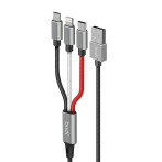 Budi 3-i-1 USB-A multikabel 2,4A - 1m (Lightning/USB-C/MicroUSB)