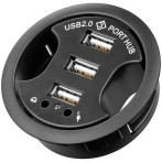 USB Hub 3 porter m/lyd (60mm) - Innfelt i Bord