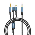 Dudao L12Pro Minijack Multi-kabel - 1m (3,5 mm/USB-C/Lightning) Grå